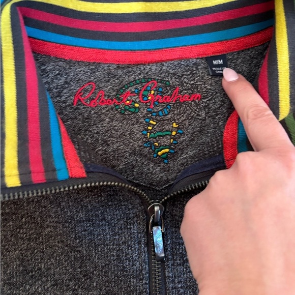 Robert Graham Sweater Mens Medium Cotton 1/4 Zip Mock Neck Pullover in Gray - Picture 3 of 5